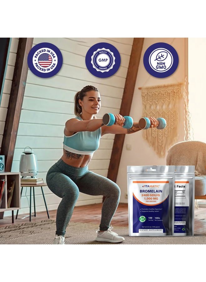 Vitamatic Bromelain Powder 1000mg per Serving - 2400 GDU/g, Proteolytic Enzymes, Supports Digestion of Proteins, 100 Grams - 100 Servings (Scoop Included) - Image 4